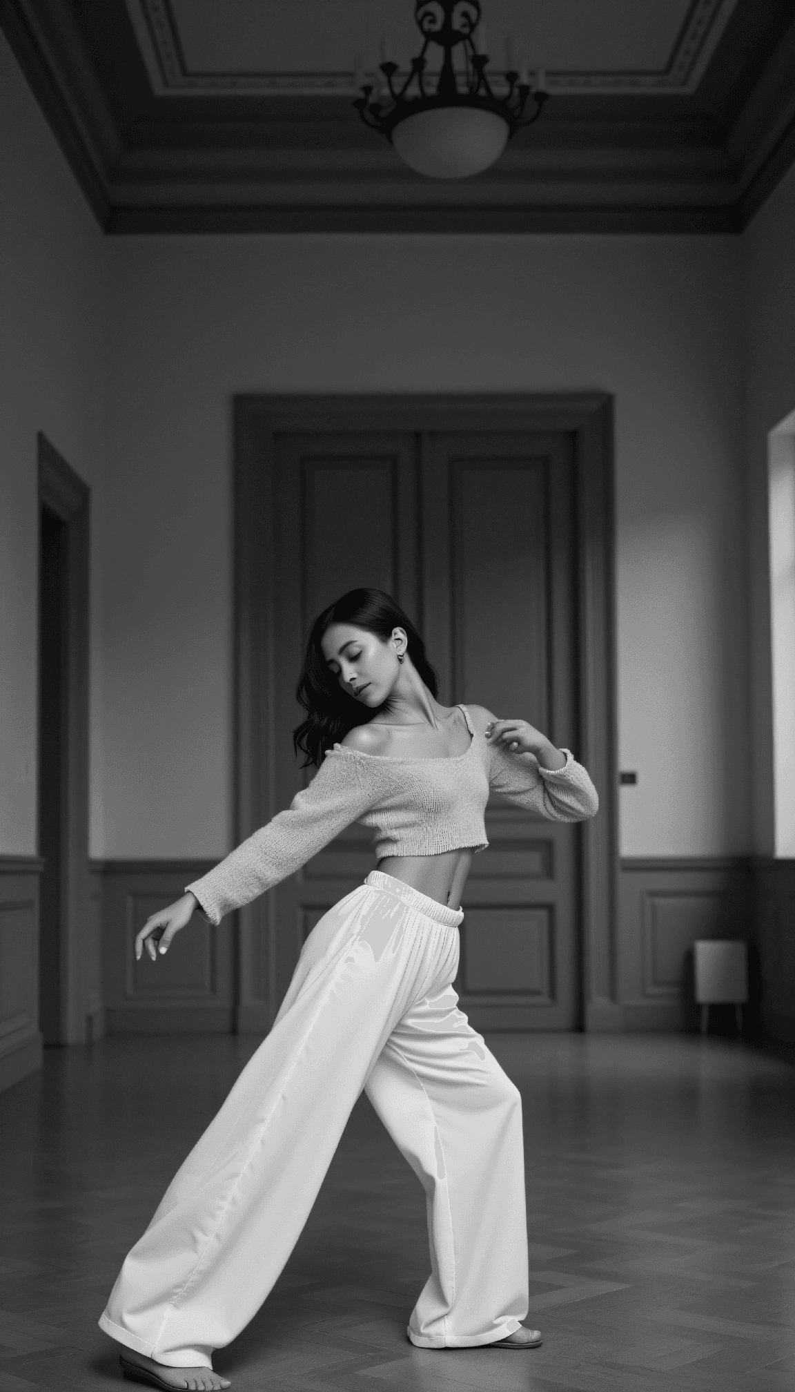 AI generated: dystopian style Black and white fashion photography of a young Uzbek-Chin woman in her mid-twenties ...