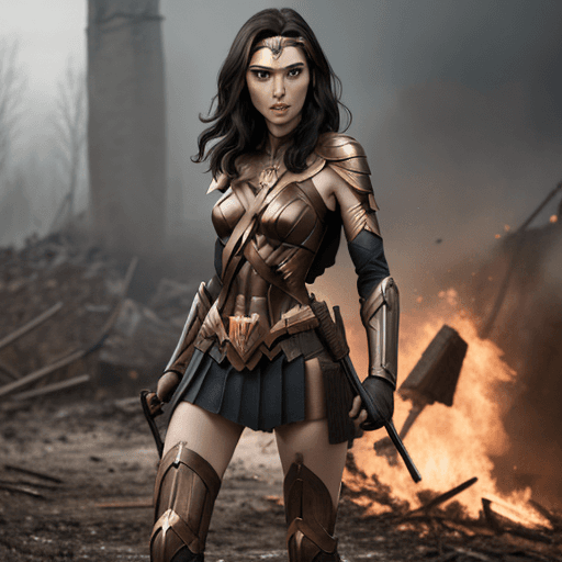 AI generated: Gal Gadot as ukrainian warrior in  Ukrainian-Russian War 2023

