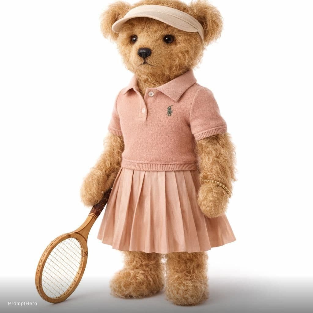 AI generated: Realistic vintage collectible teddy bear, high-end luxury aesthetic, female, sophisticated posture. ...