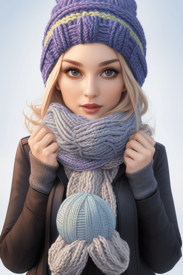 AI generated: Beautiful alien from Venus in a knitted scarf and beanie full-face