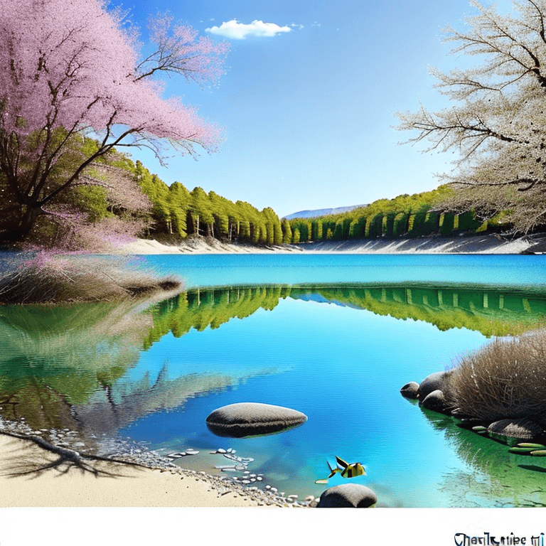 AI generated: C generate a picture of a parallel world with a beautiful transparent lake in the water of which unu...