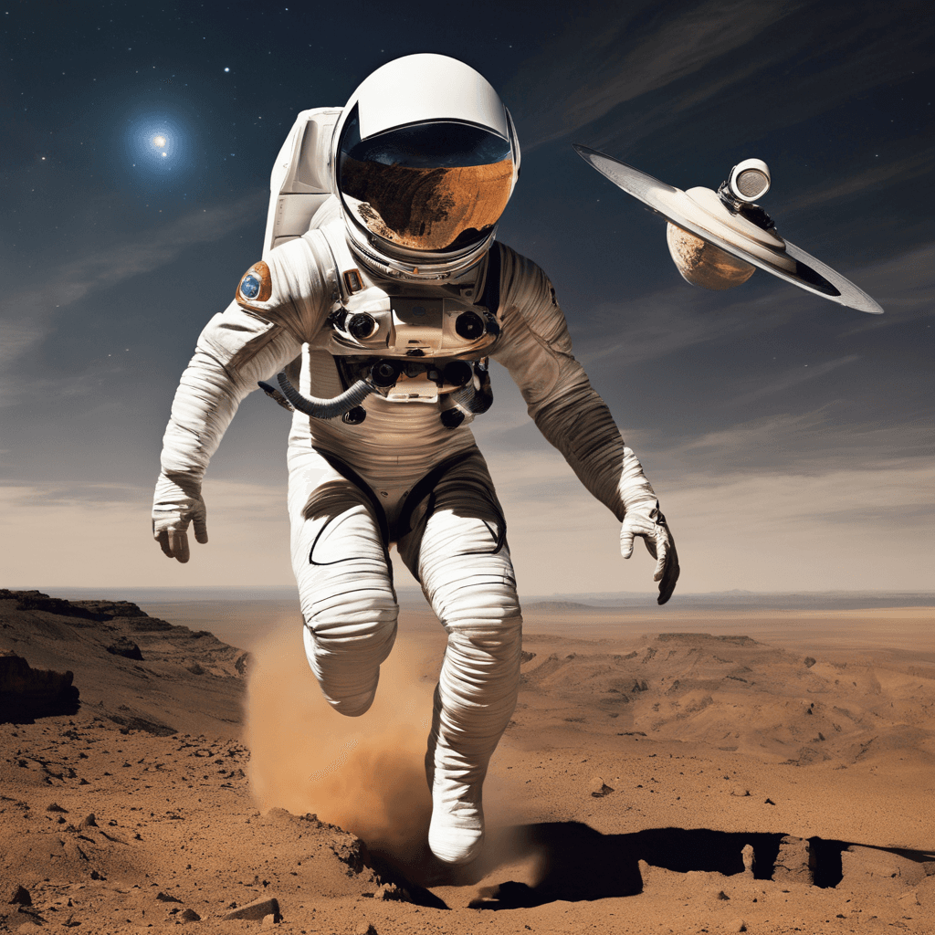 AI generated: An intrepid 37-year-old space archaeologist, wearing a space-ready archaeology suit and jumping an e...