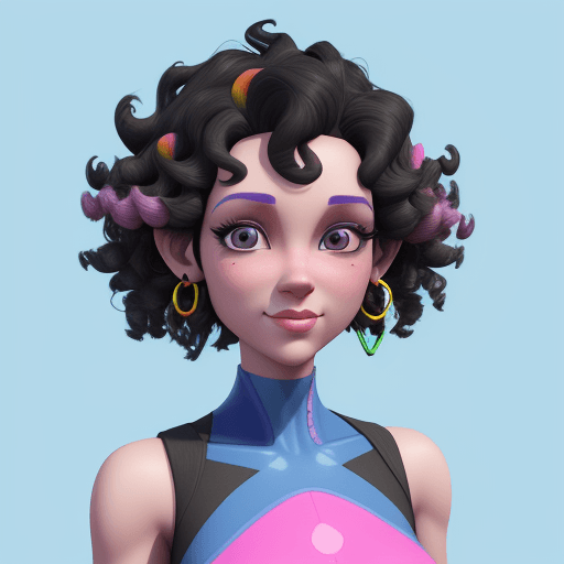 AI generated: 3D Avatar Design, "short curly hair, Playful, Cute, Colorful, Animated, Quirky," "Unity," "Blend sha...