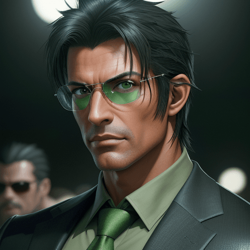 AI generated: A detailed art portrait of a handsome muscular model, 48 year old with tanned skin with short black ...