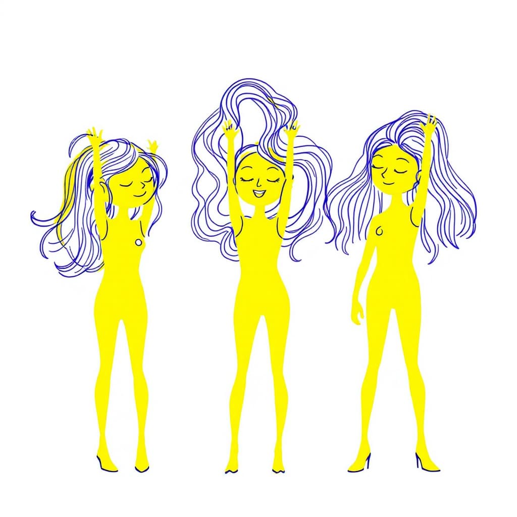 AI generated: illustration, women, three, yellow, outlines --ar 9:16