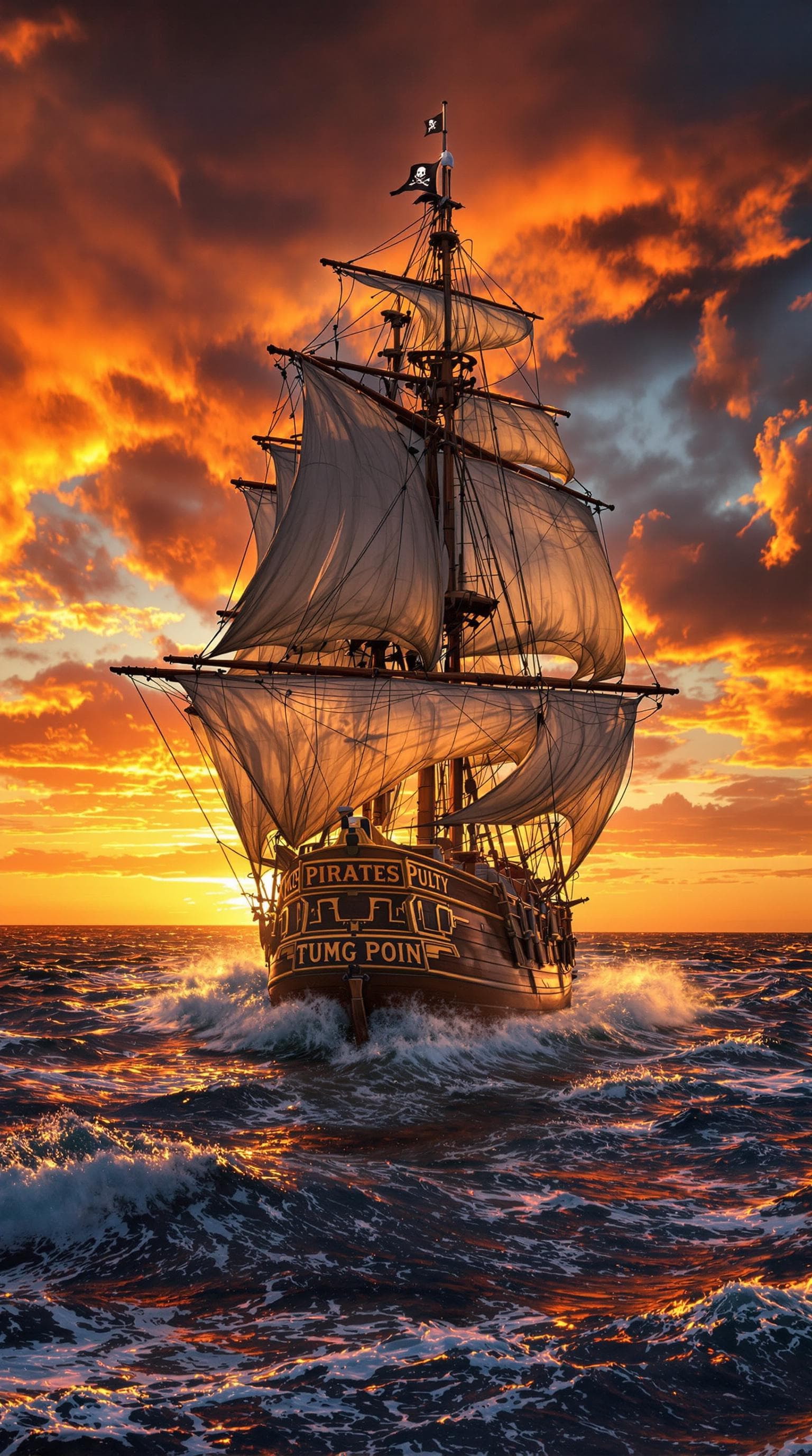 AI generated: A Photo Realistic Pirate Ship at sea: The salty wind whips through the rigging, and the creaking of ...