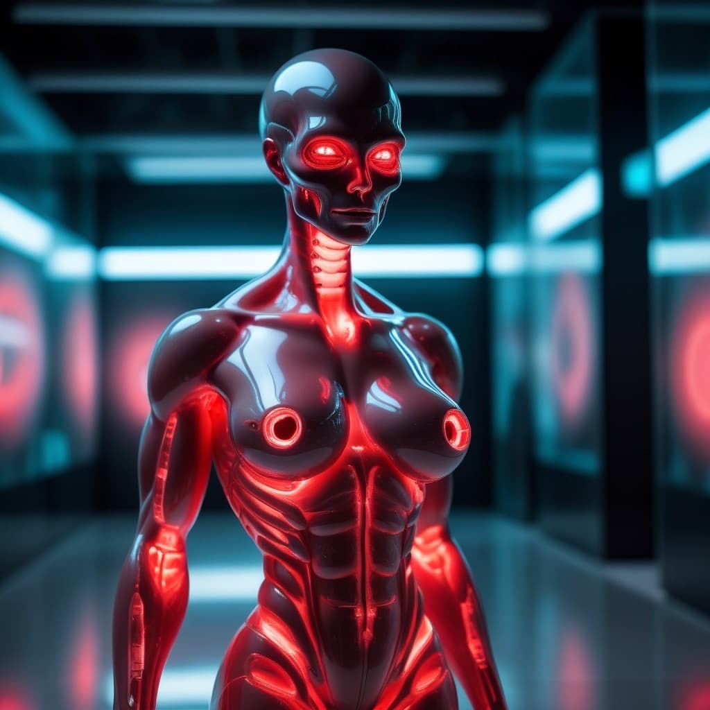 AI generated: ultra realistic photograph of a random extraterrestrial lifeform, body is hollow and 90% transparent...