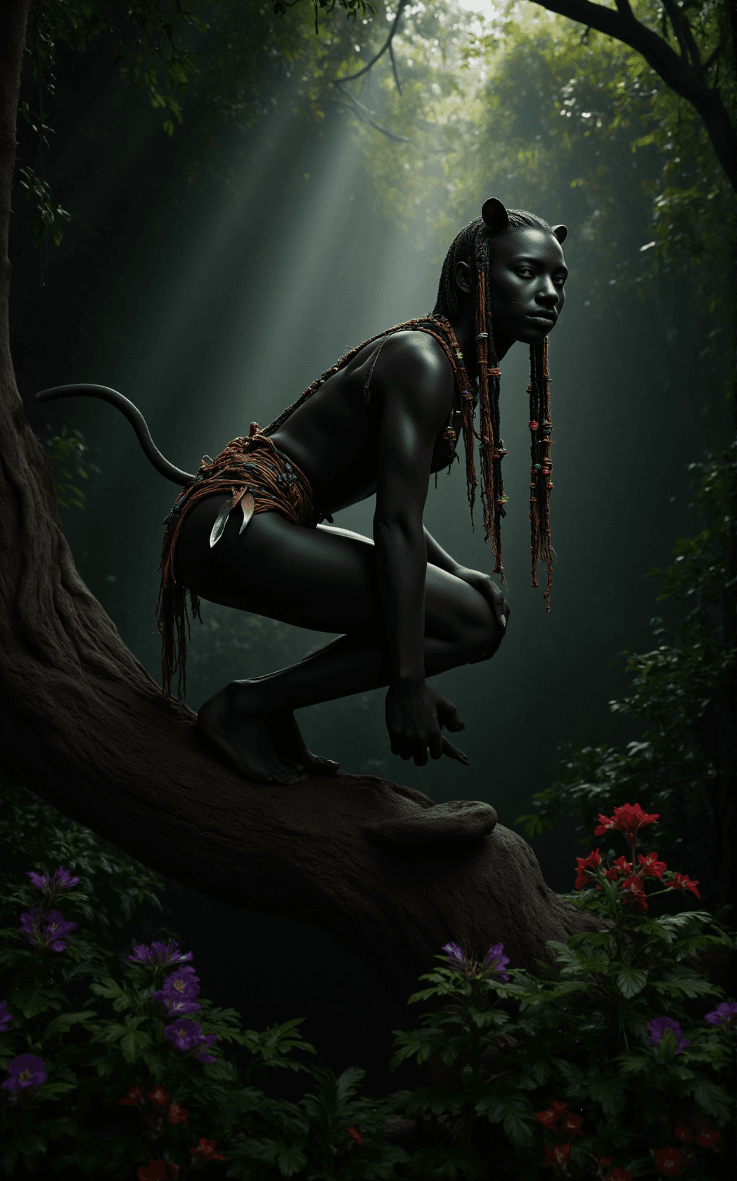 AI generated: In the heart of a dense and mysterious jungle, a powerful and agile woman, known as the Panther Woma...