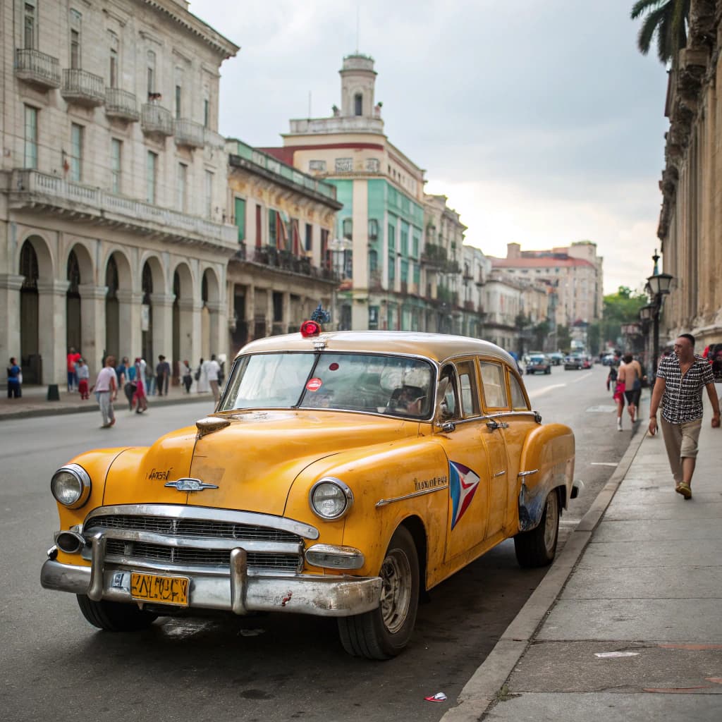 AI generated: Create a presentation image for a taxi service in Havana