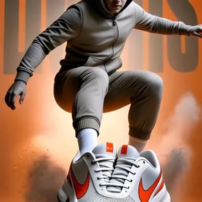 AI generated video: A dynamic sportswear advertisement featuring a young athletic male model captured mid-air in an expl...