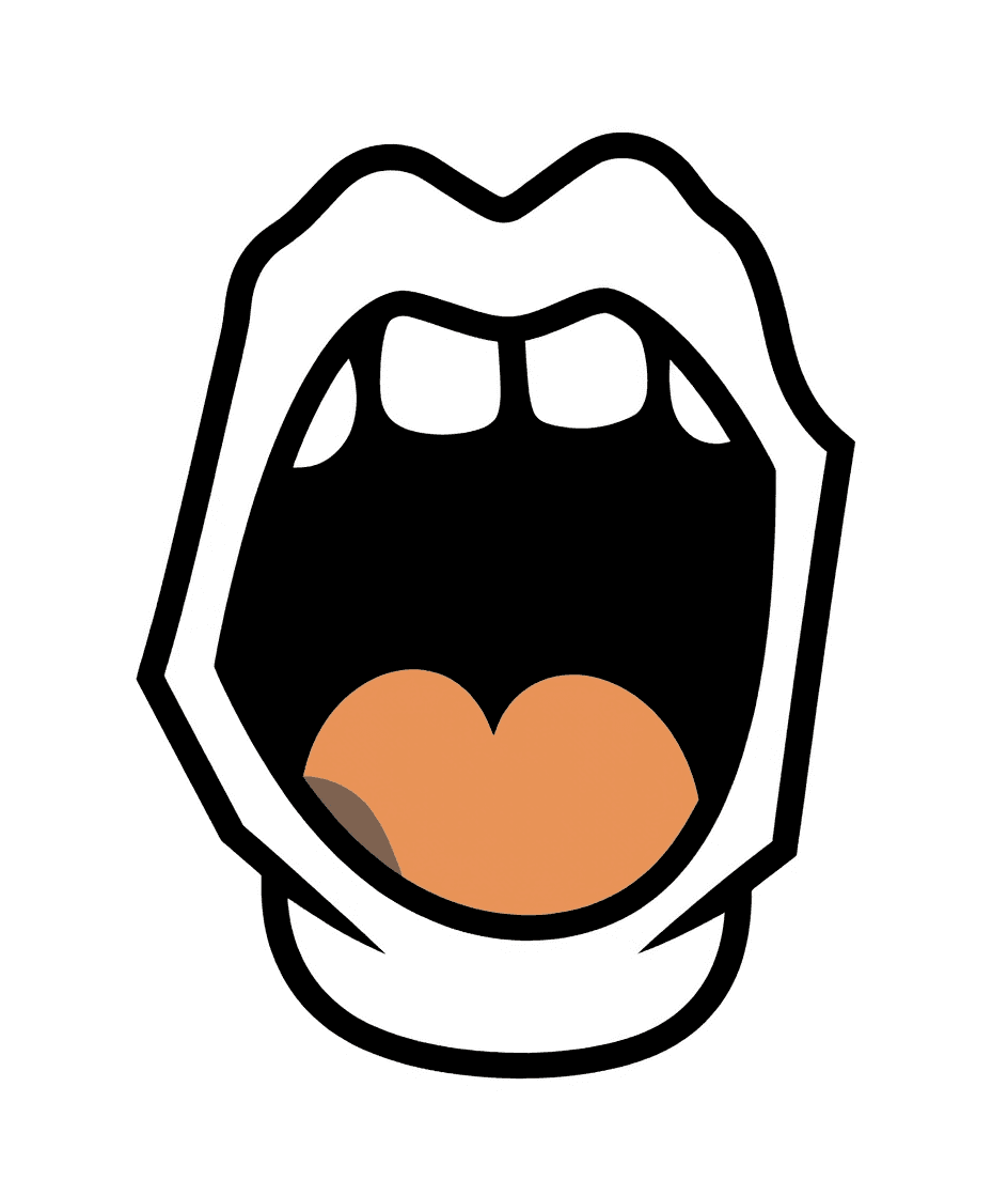 AI generated: A bold, simplified cartoon mouth viewed from the side, wide open as if about to eat something. The m...