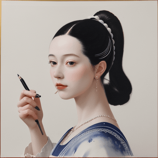 AI generated: pen painting, portrait of a woman, delicate ink lines, meticulous precision, in the style of the 17t...