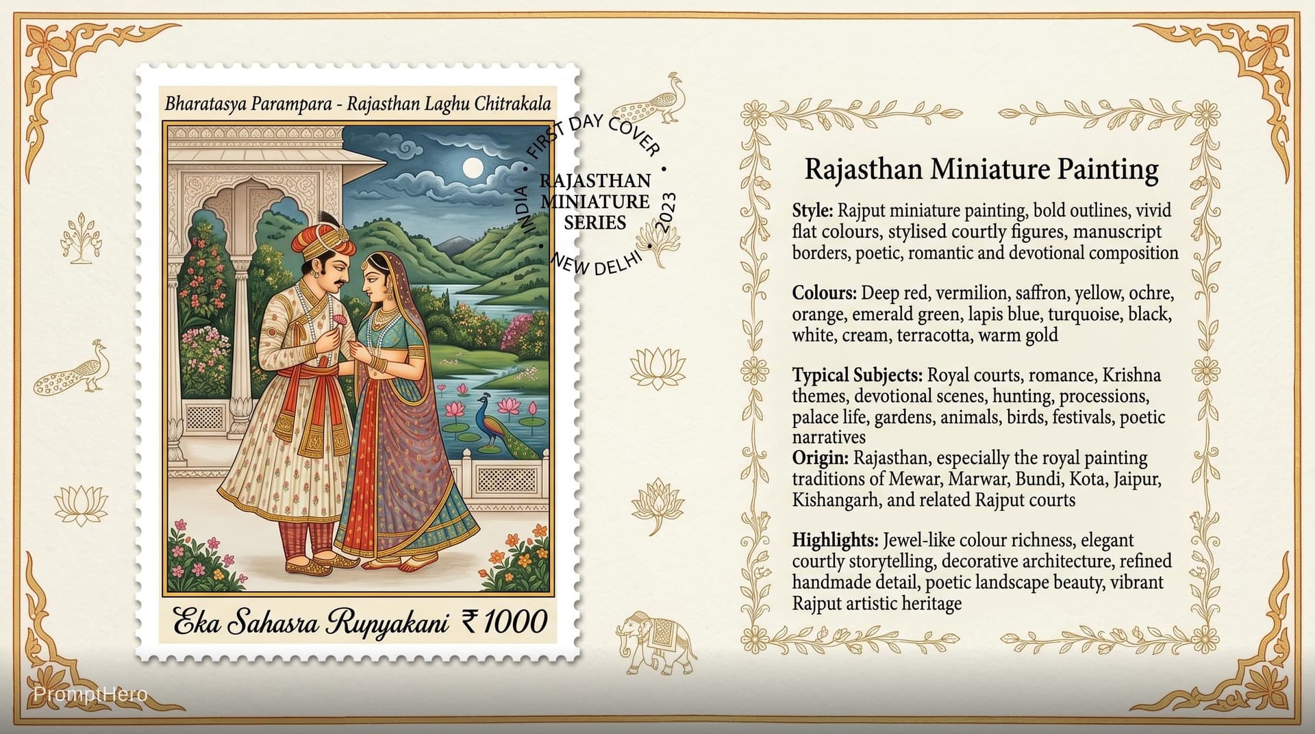 AI generated: Create a 16:9, 4K premium commemorative First Day Cover envelope inspired by India Post heritage des...