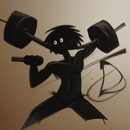AI generated: create an 
cave painting like cartoonish charcoal image of a stick figure lifting weights