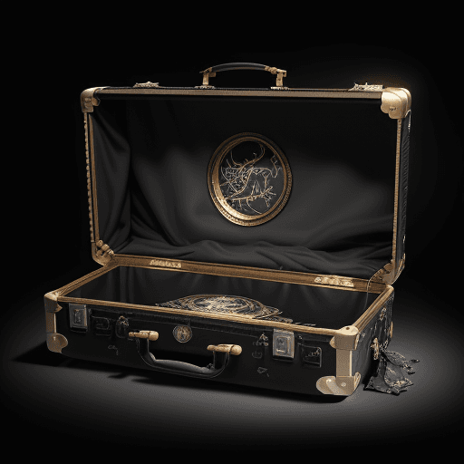 AI generated: Suitcase with the design and character of VenomThe suitcase is gold and Black dark, no watermark,no ...