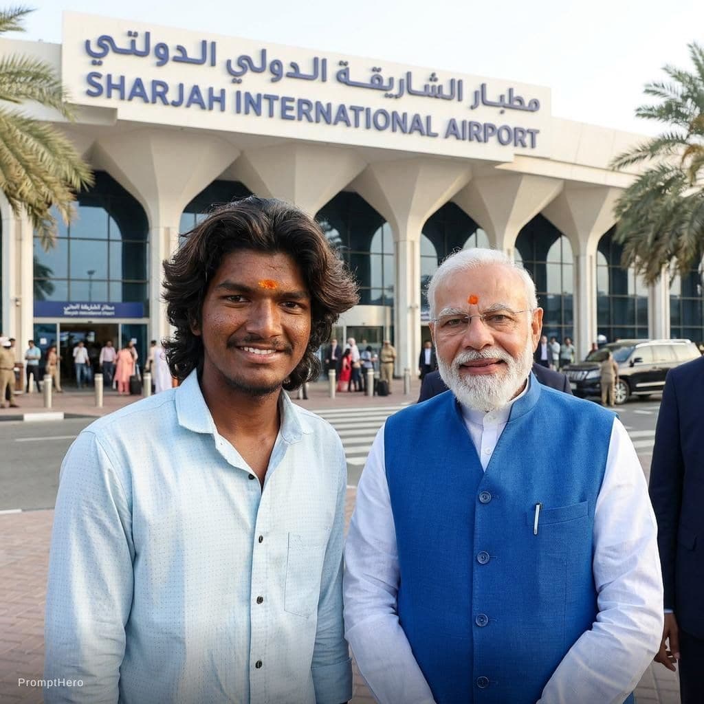 AI generated: with narendra modi in front of sharjah airport