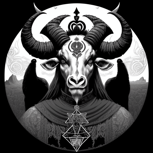AI generated: a detailed monochromatic vector illustration of a man with a ram's head, by jeff miracola, piotr jab...