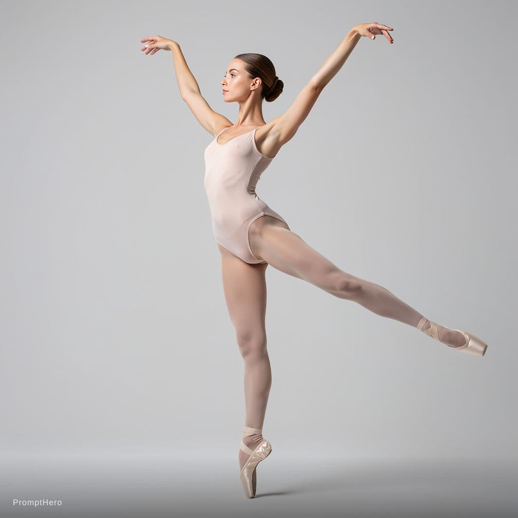 AI generated: Create a realistic full-body studio portrait of a completely nude youngt female ballet dancer en poi...