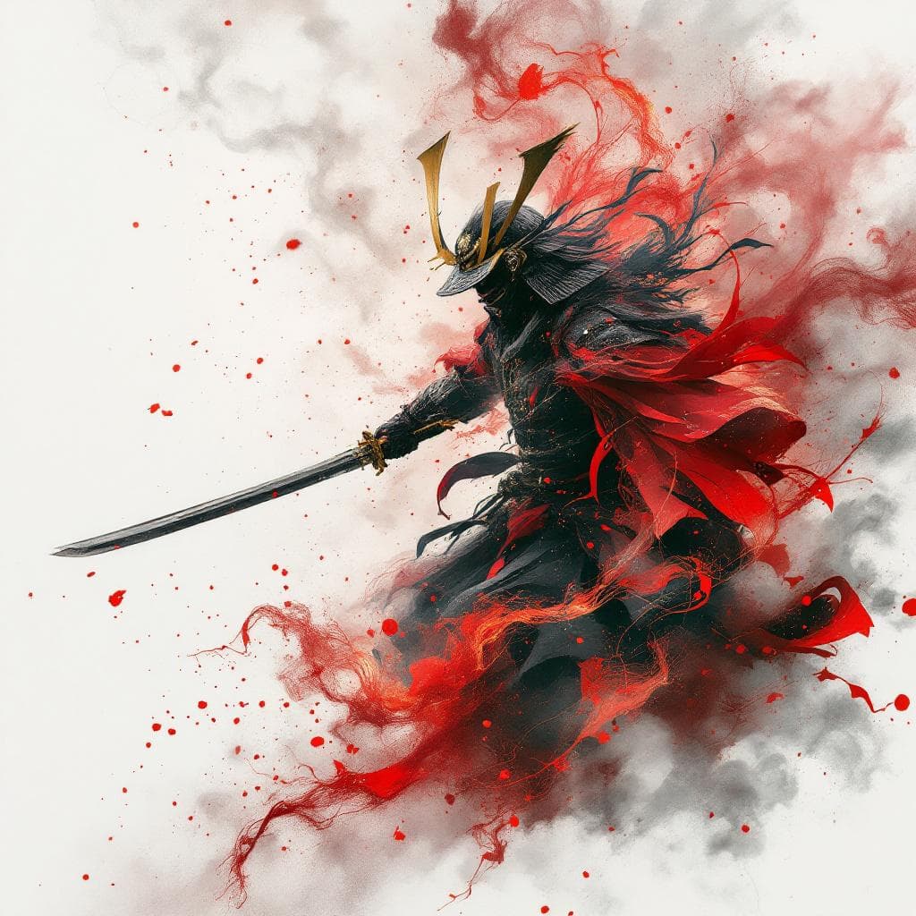 AI generated: a dipiction of a samurai warrior wielding a katana, blending form with reality. Glitching the surrea...