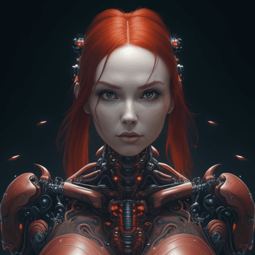 AI generated: a woman, upper body, pretty human face a woman, upper body, pretty human face 
Red hair, (biomechani...