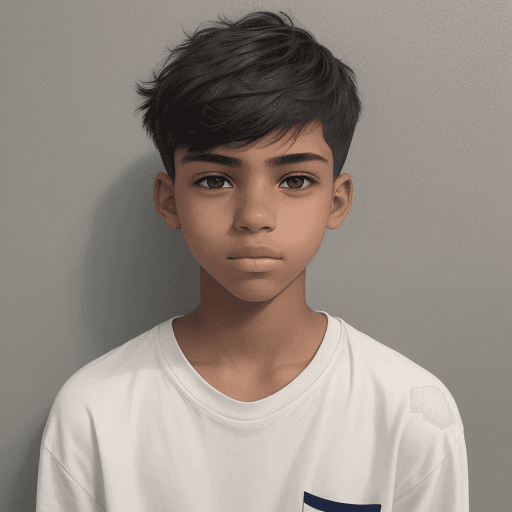 AI generated: Image of a 16-year-old boy with short hair and mixed skin