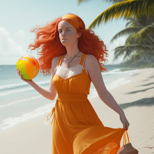 AI generated: a Irish woman dressed in a yellow-orange colored sundress with lace around the neckline and a sheer ...