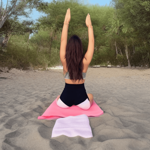 AI generated: pokimane , yoga, beach