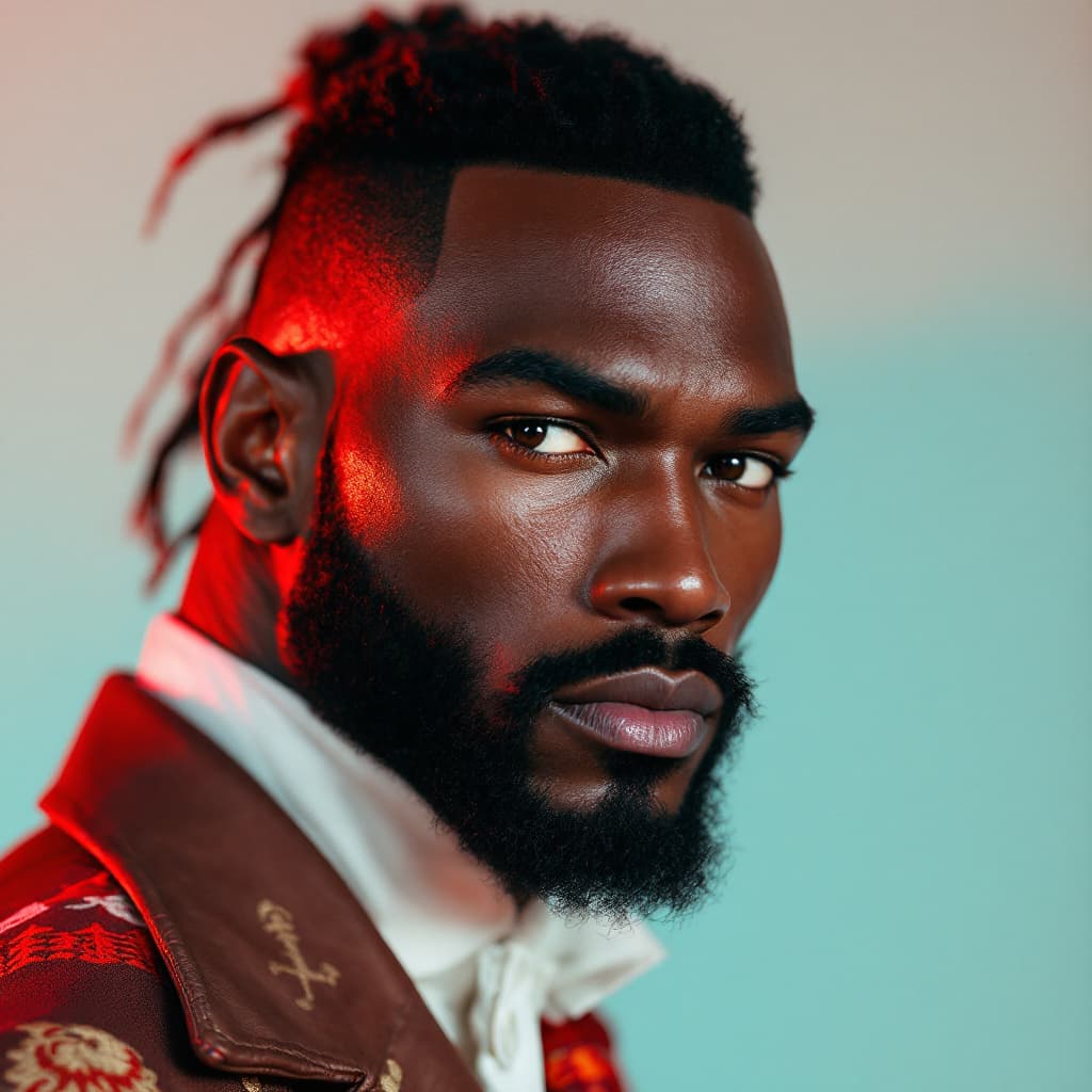 AI generated: Vogue style photo shoot oF Tyson Beckford  as character ShoNuff from the movie The Last American Dra...
