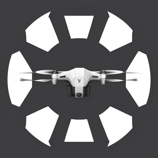 AI generated: The logo depicts a realistic unmanned aerial vehicle (UAV) in the center of the image in the sky. Th...