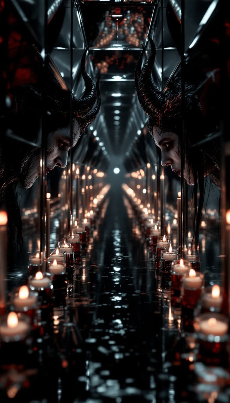AI generated: (film grain), ultrarealistic 4k, photoart_style, (a demon and a goth witch are looking into an arran...