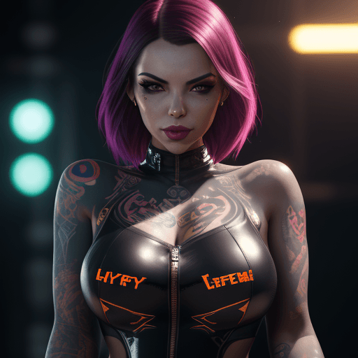 AI generated: Portrait photo of a pretty flirty lady with tattoos, hyper details, intimate facial expression, tigh...