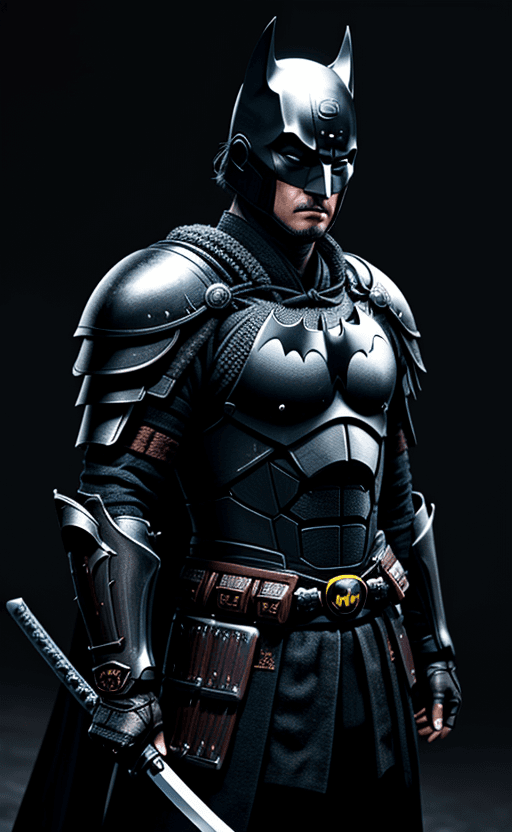 AI generated: a samurai using armor as based on batman, photorealistic, 8k, professional lights from the right, da...