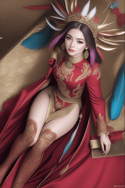 AI generated:  Una mujer con un vestido chino rojo y dorado，Corona de Phoenix，（tmasterpiece，arriba Quority，Mejor c...