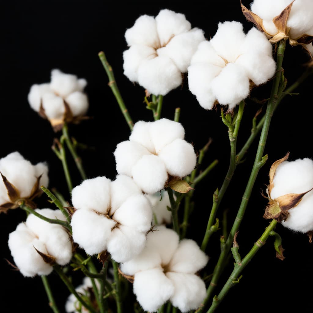 AI generated: a bouquet of cotton plants with white cotton tops and green stalks