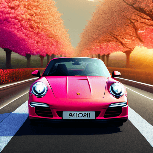 AI generated: Porsche 911 on a chinese cherry blossom togue road, vibrant colors --ar 16:9 lo-fi, high detail, pin...