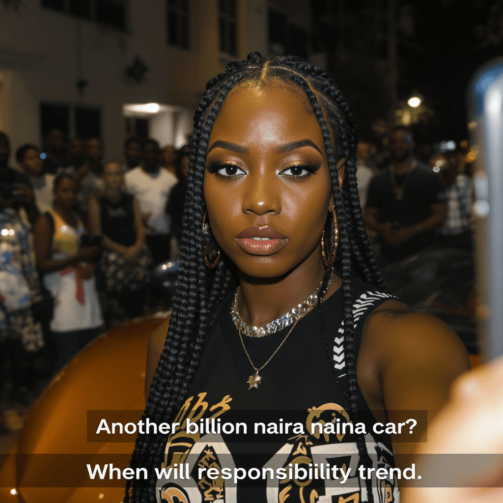 AI generated: A stunning 22-year-old Nigerian female blogger with natural glowing skin, trendy streetwear, and box...