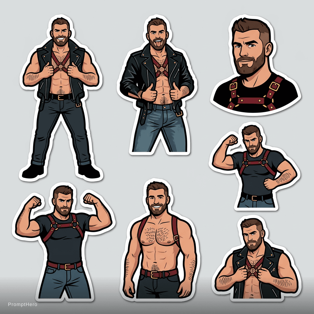 AI generated: Flat vector sticker illustration, bold graphic style. Confident adult masculine man (age 25–55), sty...