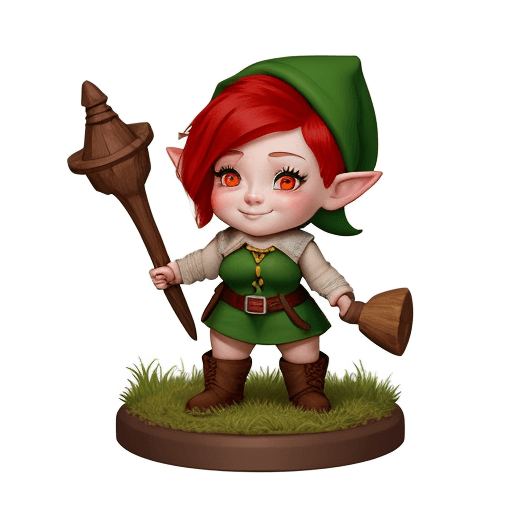 AI generated: young optimistic gnome woman with short red hair, wearing simple country clothes in dnd art style on...
