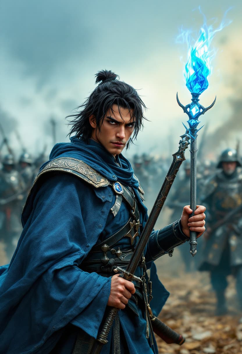AI generated: Photo realistic, book cover-quality battle scene, a few Japanese style samurai are fighting a soldie...