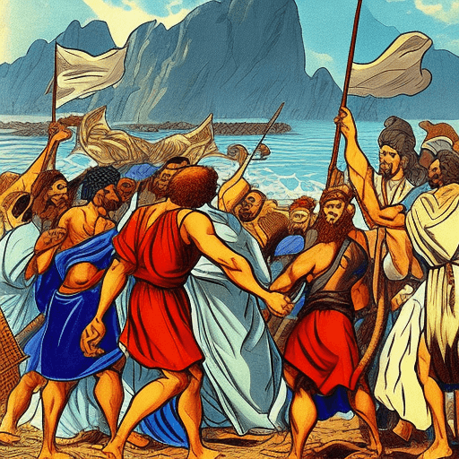 AI generated: Moses and his followers cross the sea comic art comic art 