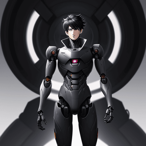 AI generated: perfect anime quality, digital painting, 64k, perfect face, anime male, robot, black hair, full body