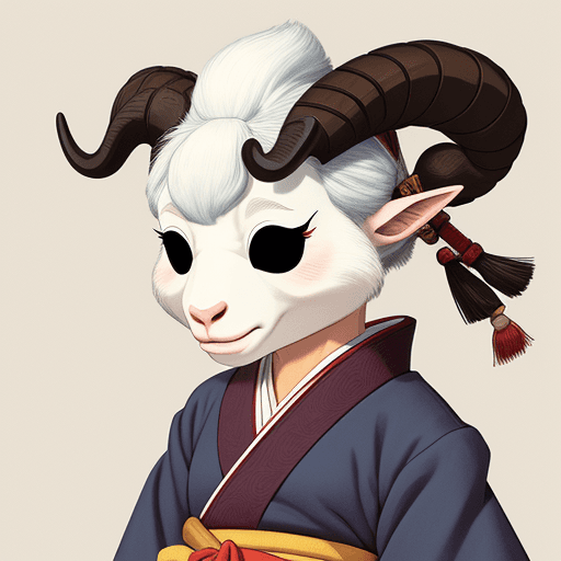 AI generated: artwork by Stan Sakai, style Stan Sakai, 
anthropomorphic goat, female, samurai