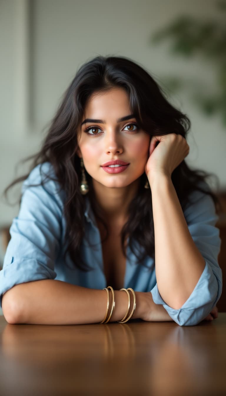 AI generated: Jennifer Connelly ,18-21 years old, Indian hair style, inhaled chest,wide open eyes, A plus curvy sh...