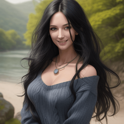 AI generated: 1 girl in, 35 years old, long hair, chest neckline, Look at viewers, black hair, Model body type, Es...