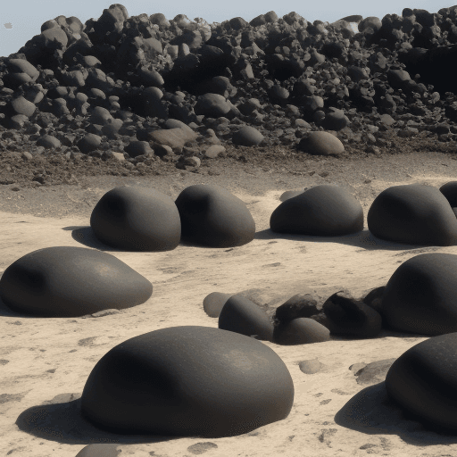 AI generated: black granite rocks, their granite texture is clearly visible on the rocks, they reflect the light o...