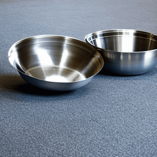 AI generated: steel bowls on the floor. 

