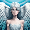 AI generated: A beautiful angel girl. Slim body. (Full body.) Blue colored angel wings. (Stylish clothes.) A prett...
