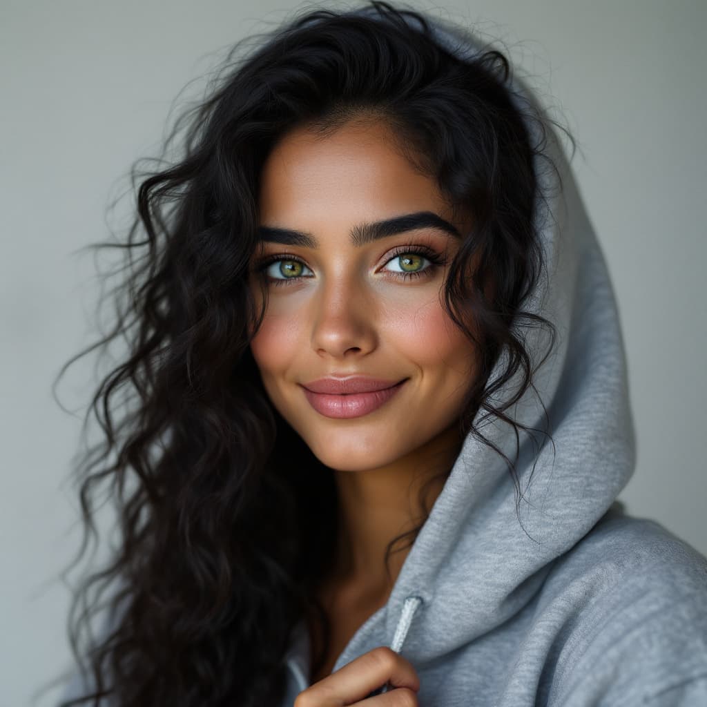 AI generated: Hyper realistic eye medium camera shot of a caucasian tanned 25 year old woman with very green eyes ...