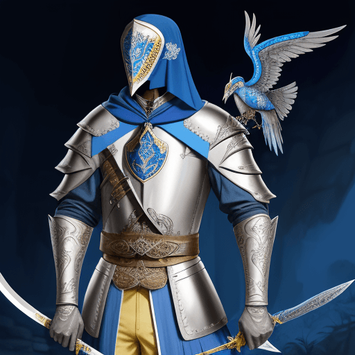 AI generated: arcanjel miguel con alas, armadura dorada, espada con rayo azul, escudo protector, 