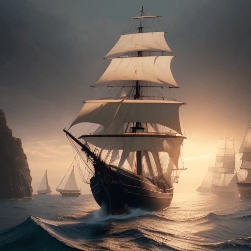 AI generated: Photo of a ultra realistic sailing ship, dramatic light, pale sunrise, cinematic lighting, battered,...